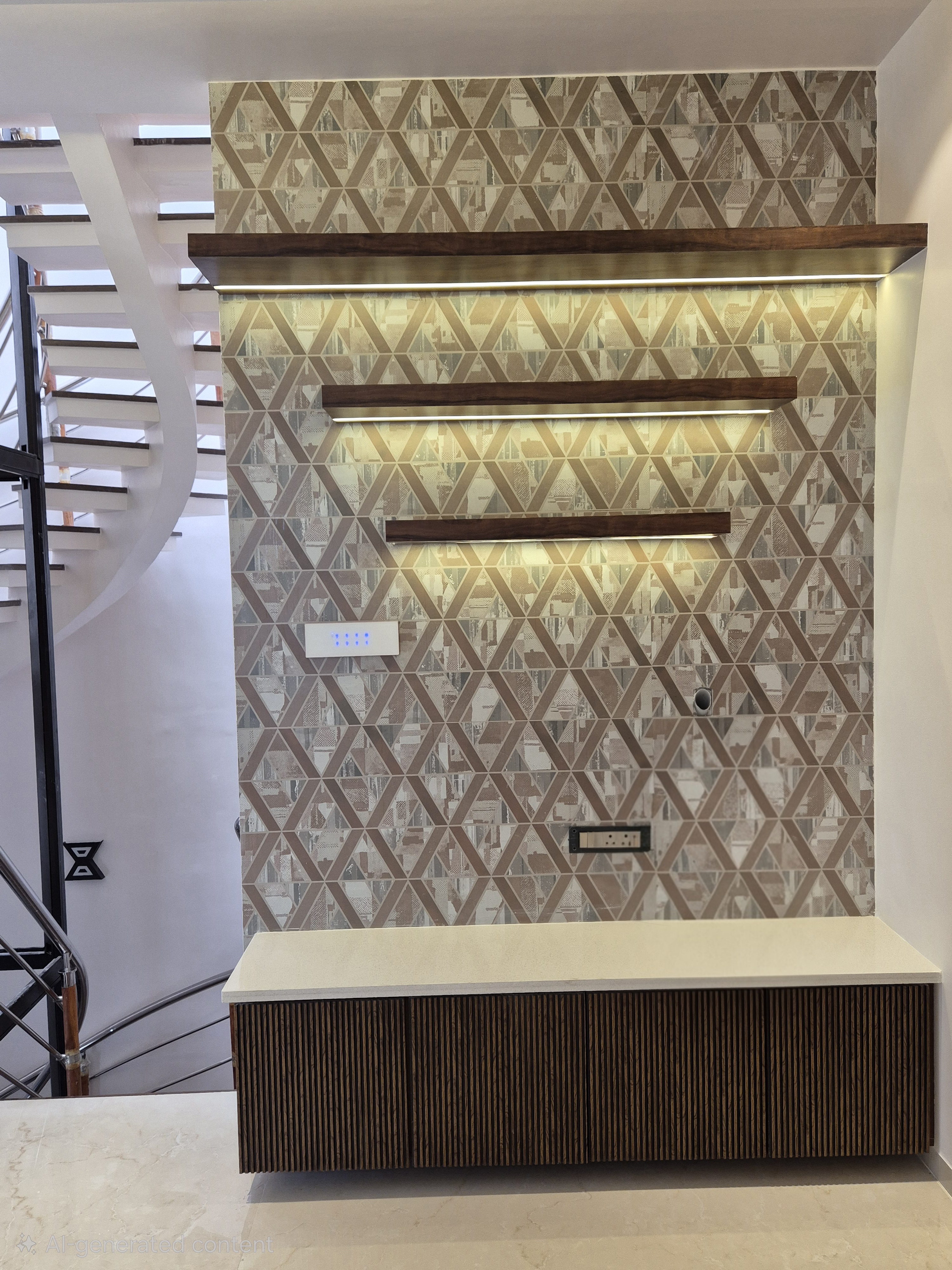 RMC Villa First Floor TV Unit - Geometric Modern Design