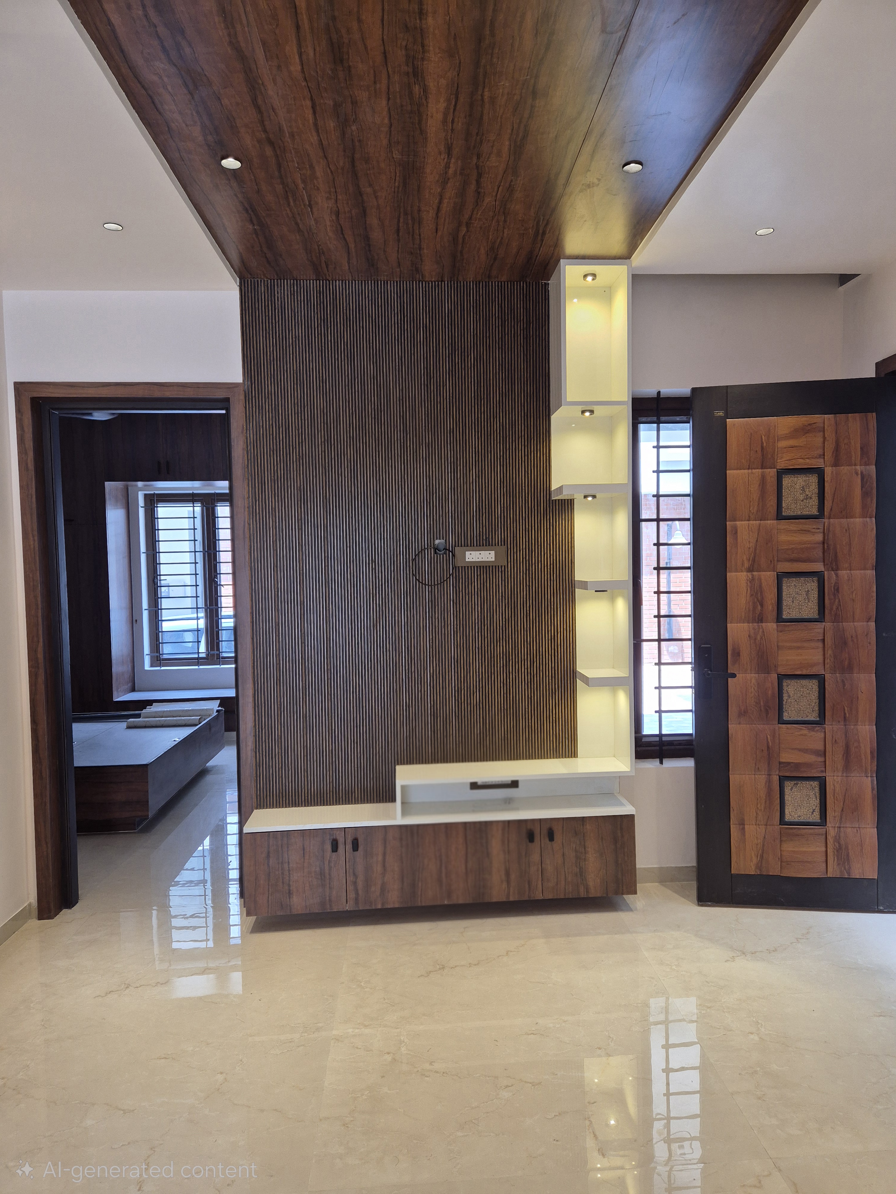 TV Unit Design Coimbatore - Modern Living Room Entertainment Unit Luxury Villa Interior